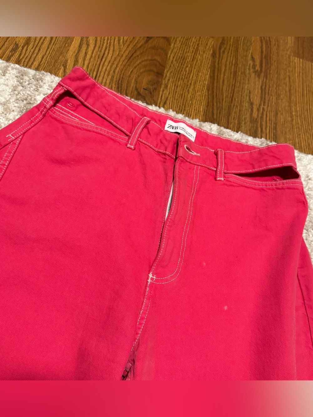 Zara Bright Pink Cutout High-Rise Jeans